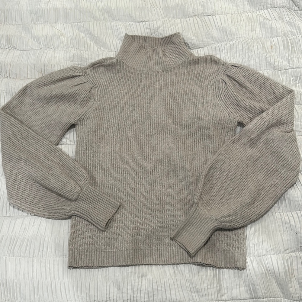 MOVING SALE - Gray Knit Turtleneck Puff Sleeves
